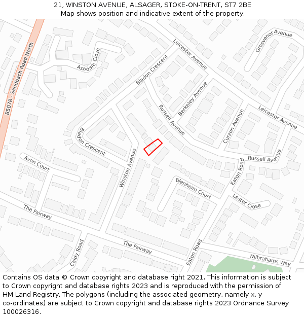 21, WINSTON AVENUE, ALSAGER, STOKE-ON-TRENT, ST7 2BE: Location map and indicative extent of plot