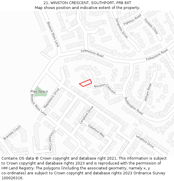 21, WINSTON CRESCENT, SOUTHPORT, PR8 6XT: Location map and indicative extent of plot