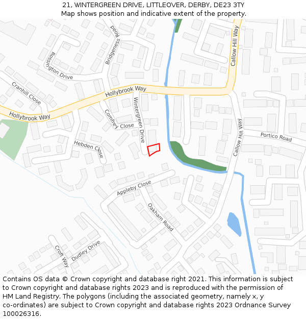 21, WINTERGREEN DRIVE, LITTLEOVER, DERBY, DE23 3TY: Location map and indicative extent of plot