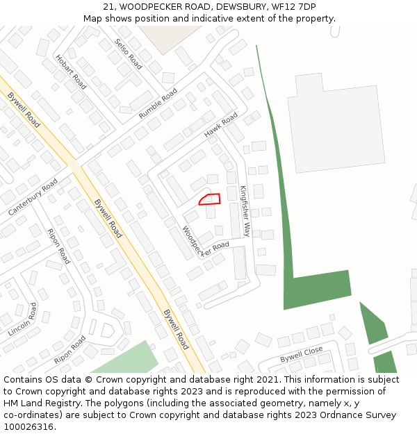 21, WOODPECKER ROAD, DEWSBURY, WF12 7DP: Location map and indicative extent of plot