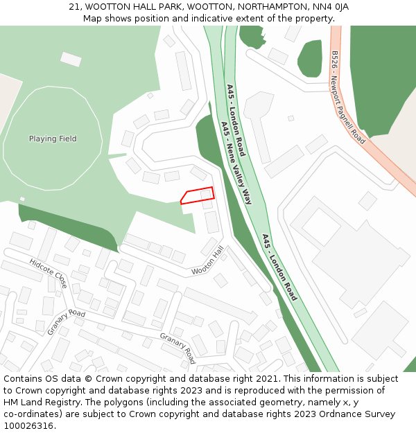 21, WOOTTON HALL PARK, WOOTTON, NORTHAMPTON, NN4 0JA: Location map and indicative extent of plot