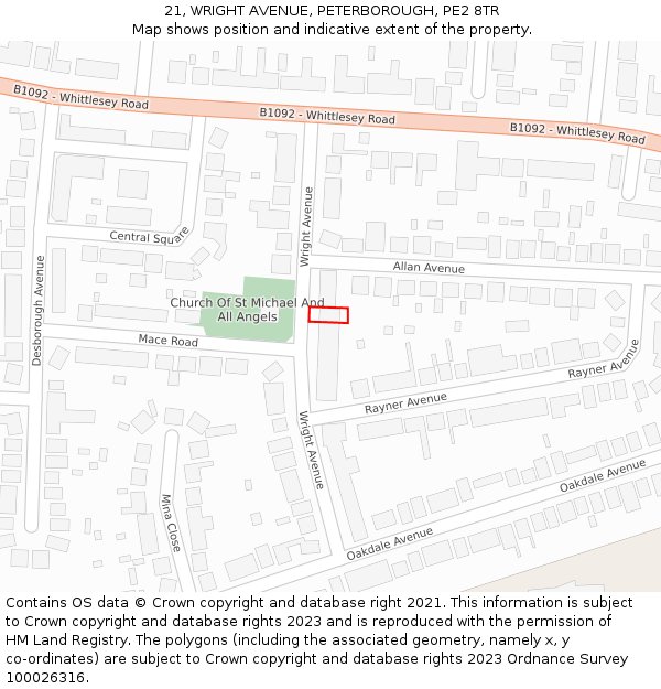 21, WRIGHT AVENUE, PETERBOROUGH, PE2 8TR: Location map and indicative extent of plot