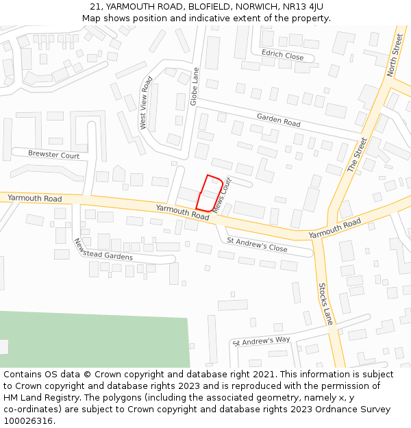 21, YARMOUTH ROAD, BLOFIELD, NORWICH, NR13 4JU: Location map and indicative extent of plot