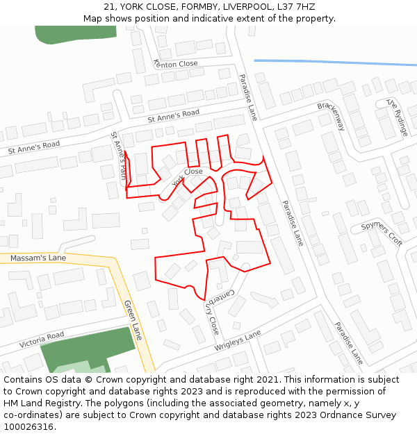 21, YORK CLOSE, FORMBY, LIVERPOOL, L37 7HZ: Location map and indicative extent of plot