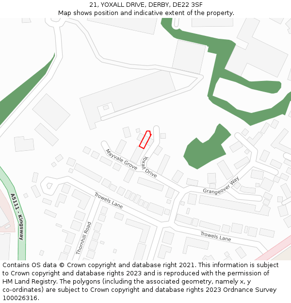 21, YOXALL DRIVE, DERBY, DE22 3SF: Location map and indicative extent of plot