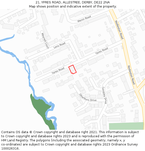 21, YPRES ROAD, ALLESTREE, DERBY, DE22 2NA: Location map and indicative extent of plot