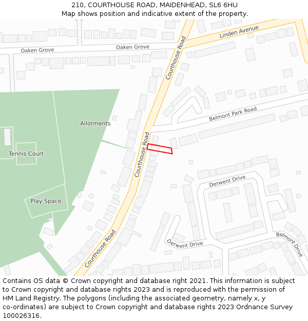 210, COURTHOUSE ROAD, MAIDENHEAD, SL6 6HU: Location map and indicative extent of plot