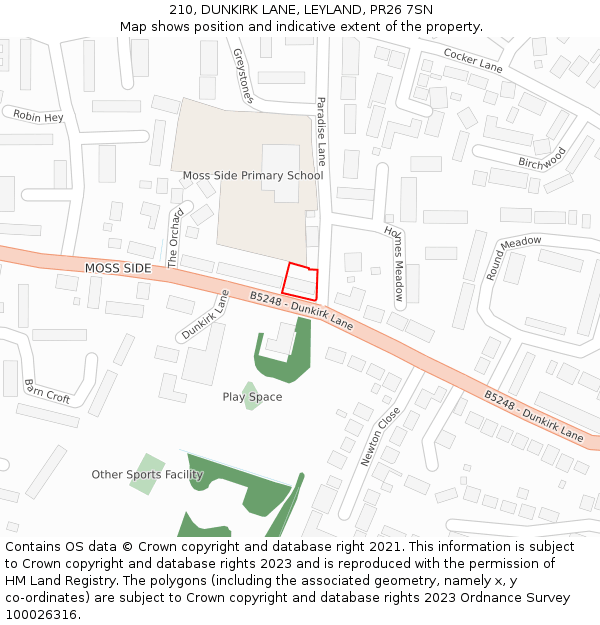 210, DUNKIRK LANE, LEYLAND, PR26 7SN: Location map and indicative extent of plot