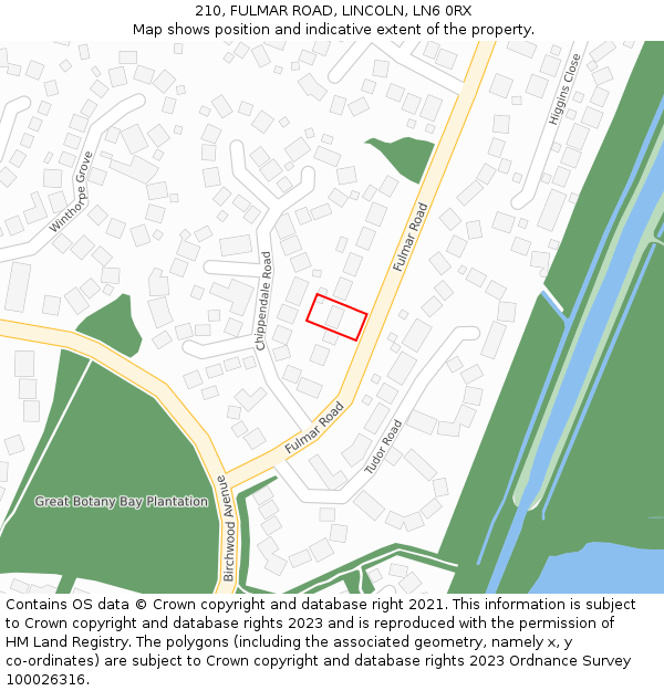 210, FULMAR ROAD, LINCOLN, LN6 0RX: Location map and indicative extent of plot