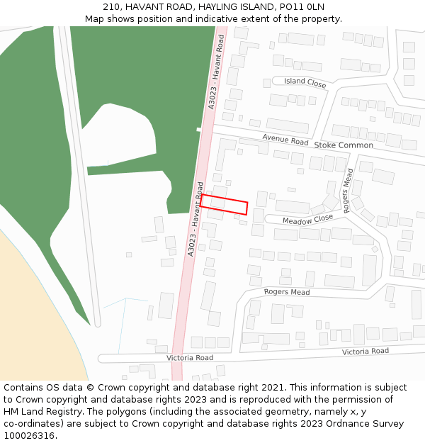 210, HAVANT ROAD, HAYLING ISLAND, PO11 0LN: Location map and indicative extent of plot