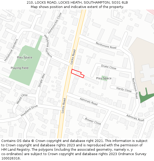 210, LOCKS ROAD, LOCKS HEATH, SOUTHAMPTON, SO31 6LB: Location map and indicative extent of plot