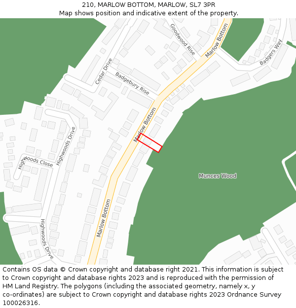 210, MARLOW BOTTOM, MARLOW, SL7 3PR: Location map and indicative extent of plot