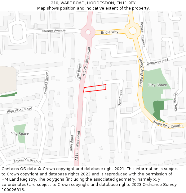 210, WARE ROAD, HODDESDON, EN11 9EY: Location map and indicative extent of plot