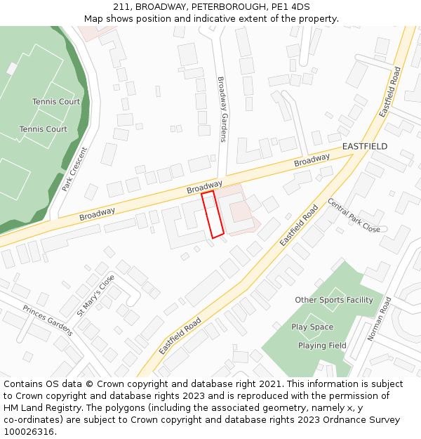 211, BROADWAY, PETERBOROUGH, PE1 4DS: Location map and indicative extent of plot