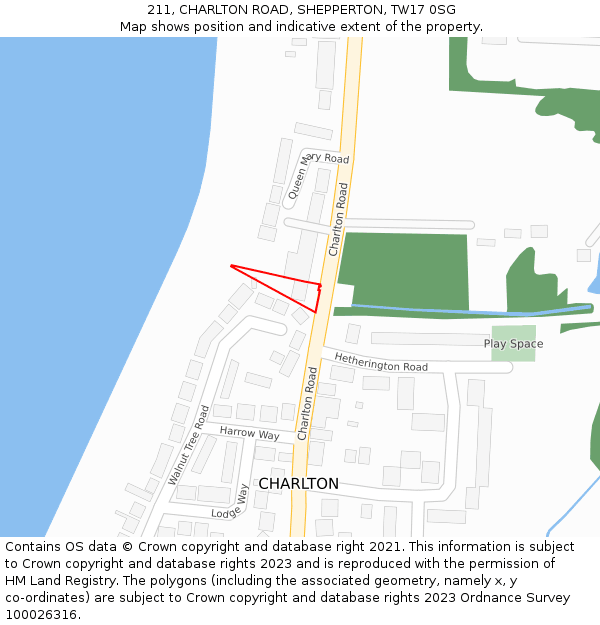 211, CHARLTON ROAD, SHEPPERTON, TW17 0SG: Location map and indicative extent of plot