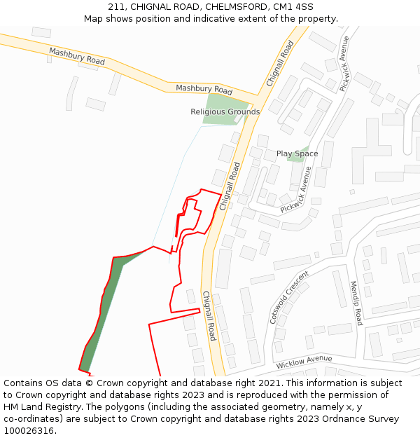 211, CHIGNAL ROAD, CHELMSFORD, CM1 4SS: Location map and indicative extent of plot