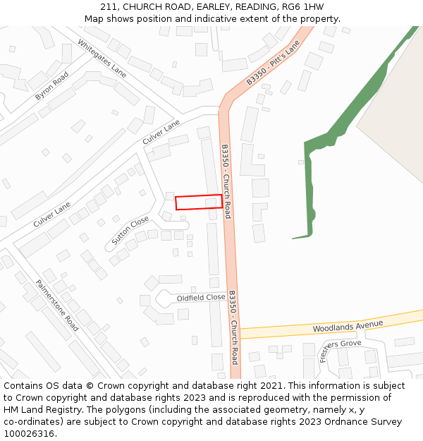 211, CHURCH ROAD, EARLEY, READING, RG6 1HW: Location map and indicative extent of plot