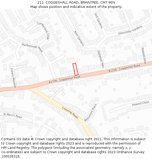 211, COGGESHALL ROAD, BRAINTREE, CM7 9EN: Location map and indicative extent of plot