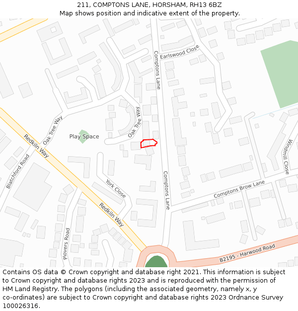 211, COMPTONS LANE, HORSHAM, RH13 6BZ: Location map and indicative extent of plot