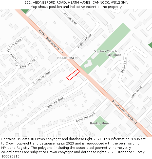211, HEDNESFORD ROAD, HEATH HAYES, CANNOCK, WS12 3HN: Location map and indicative extent of plot