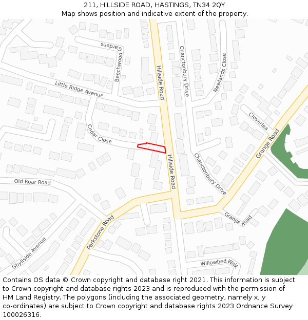 211, HILLSIDE ROAD, HASTINGS, TN34 2QY: Location map and indicative extent of plot