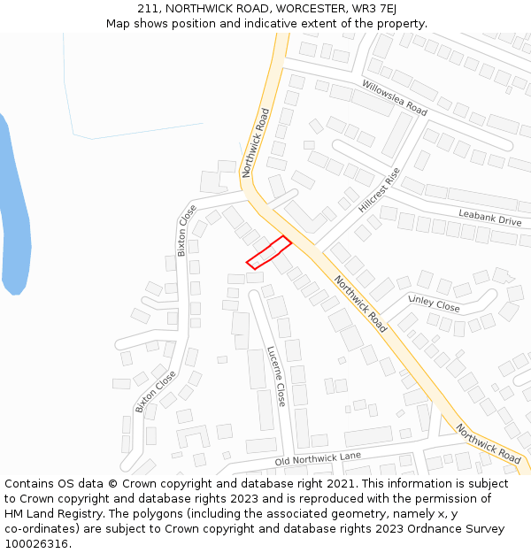 211, NORTHWICK ROAD, WORCESTER, WR3 7EJ: Location map and indicative extent of plot