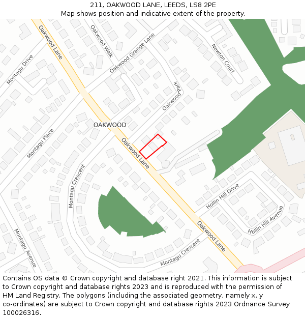 211, OAKWOOD LANE, LEEDS, LS8 2PE: Location map and indicative extent of plot