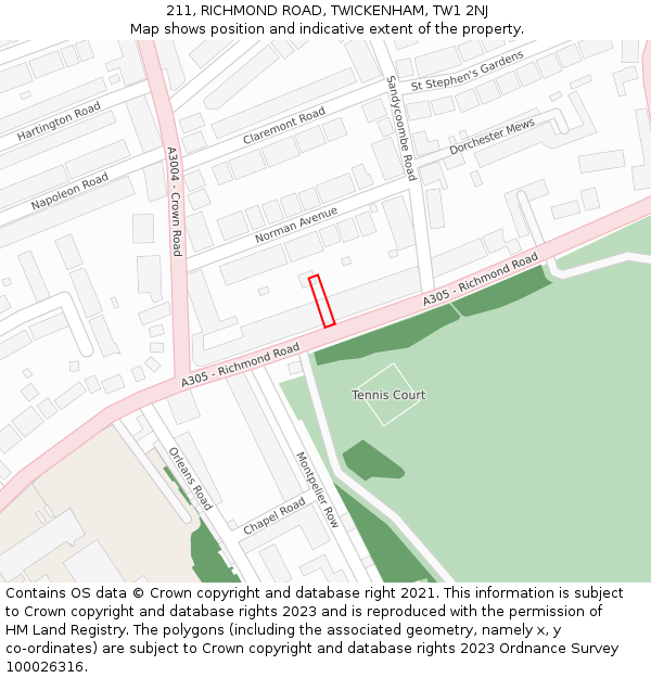 211, RICHMOND ROAD, TWICKENHAM, TW1 2NJ: Location map and indicative extent of plot