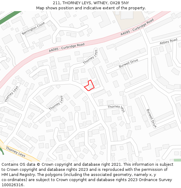 211, THORNEY LEYS, WITNEY, OX28 5NY: Location map and indicative extent of plot