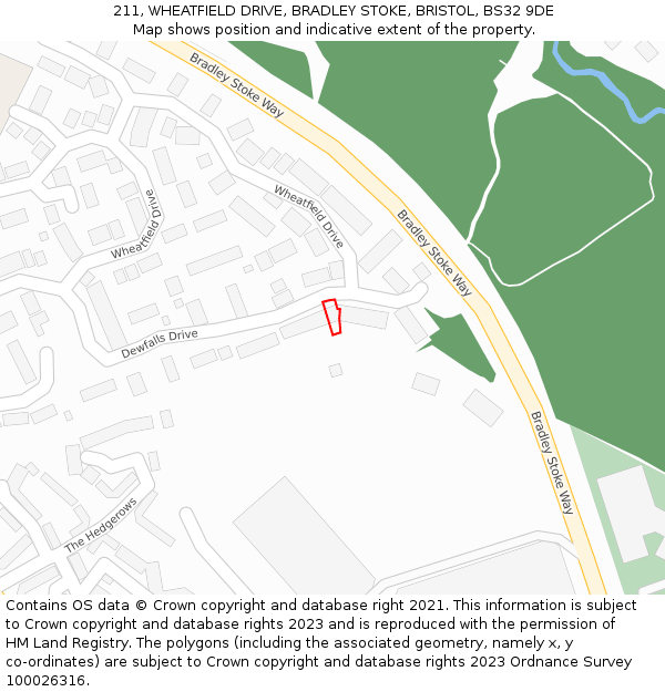 211, WHEATFIELD DRIVE, BRADLEY STOKE, BRISTOL, BS32 9DE: Location map and indicative extent of plot