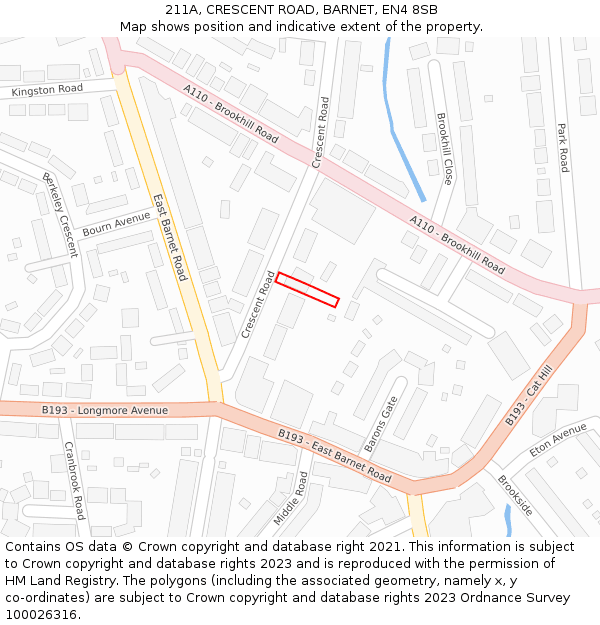 211A, CRESCENT ROAD, BARNET, EN4 8SB: Location map and indicative extent of plot