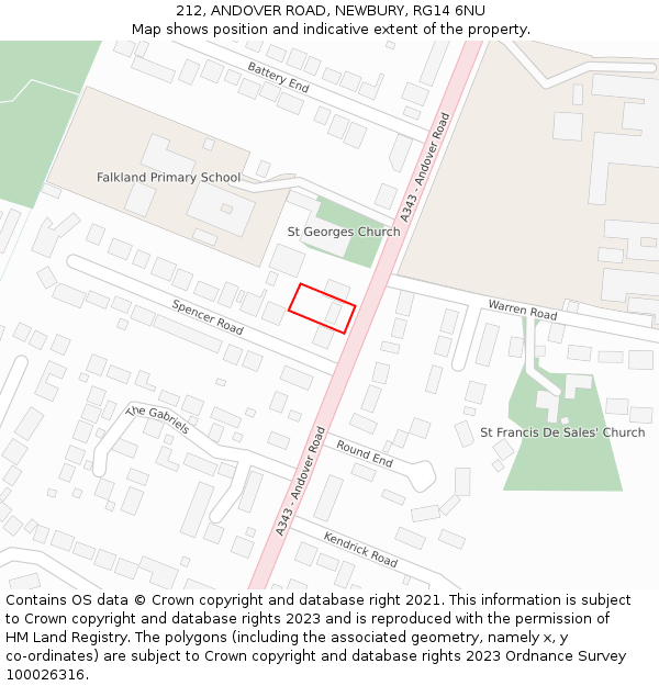 212, ANDOVER ROAD, NEWBURY, RG14 6NU: Location map and indicative extent of plot