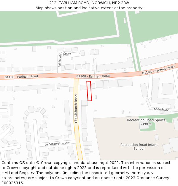 212, EARLHAM ROAD, NORWICH, NR2 3RW: Location map and indicative extent of plot