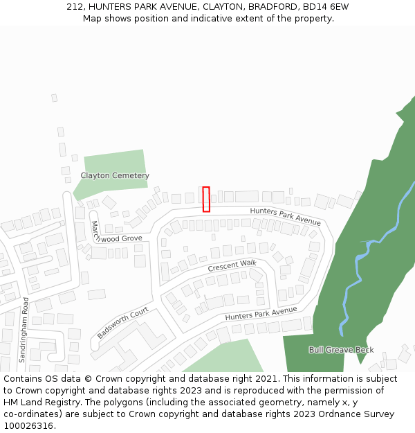 212, HUNTERS PARK AVENUE, CLAYTON, BRADFORD, BD14 6EW: Location map and indicative extent of plot