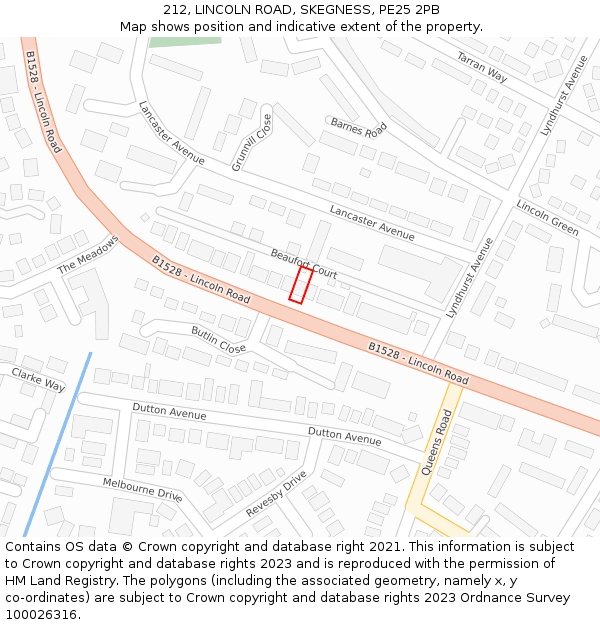 212, LINCOLN ROAD, SKEGNESS, PE25 2PB: Location map and indicative extent of plot