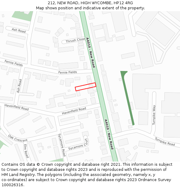 212, NEW ROAD, HIGH WYCOMBE, HP12 4RG: Location map and indicative extent of plot