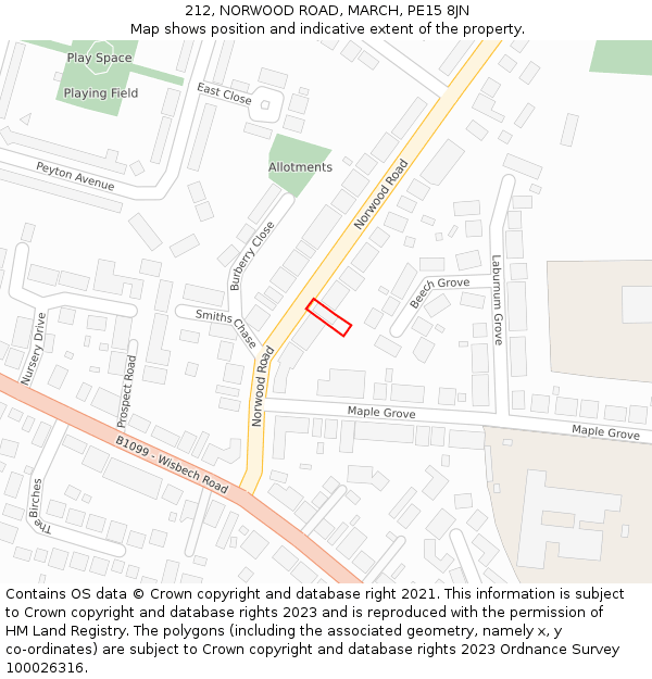 212, NORWOOD ROAD, MARCH, PE15 8JN: Location map and indicative extent of plot