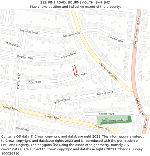 212, PINE ROAD, BOURNEMOUTH, BH9 1ND: Location map and indicative extent of plot