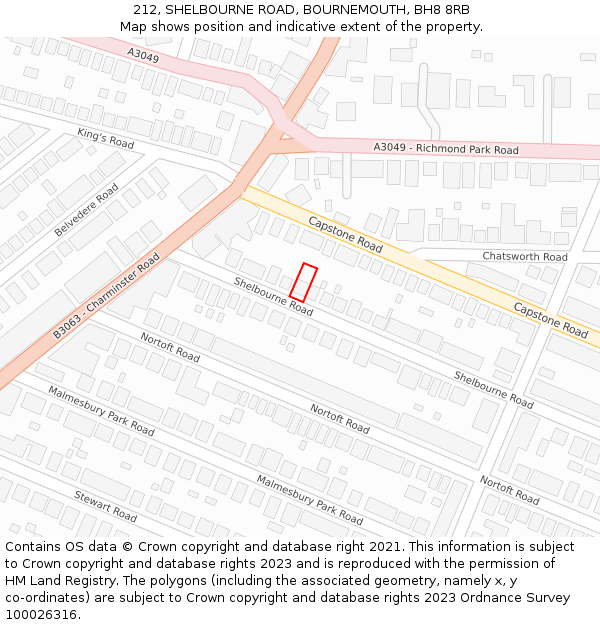 212, SHELBOURNE ROAD, BOURNEMOUTH, BH8 8RB: Location map and indicative extent of plot