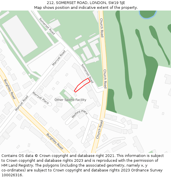 212, SOMERSET ROAD, LONDON, SW19 5JE: Location map and indicative extent of plot