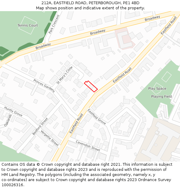212A, EASTFIELD ROAD, PETERBOROUGH, PE1 4BD: Location map and indicative extent of plot