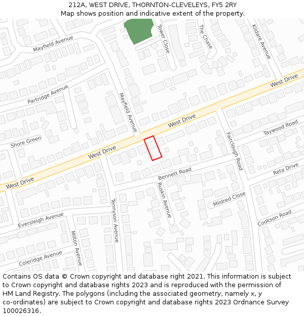 212A, WEST DRIVE, THORNTON-CLEVELEYS, FY5 2RY: Location map and indicative extent of plot