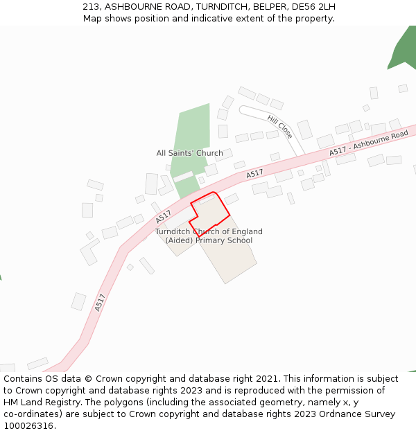 213, ASHBOURNE ROAD, TURNDITCH, BELPER, DE56 2LH: Location map and indicative extent of plot