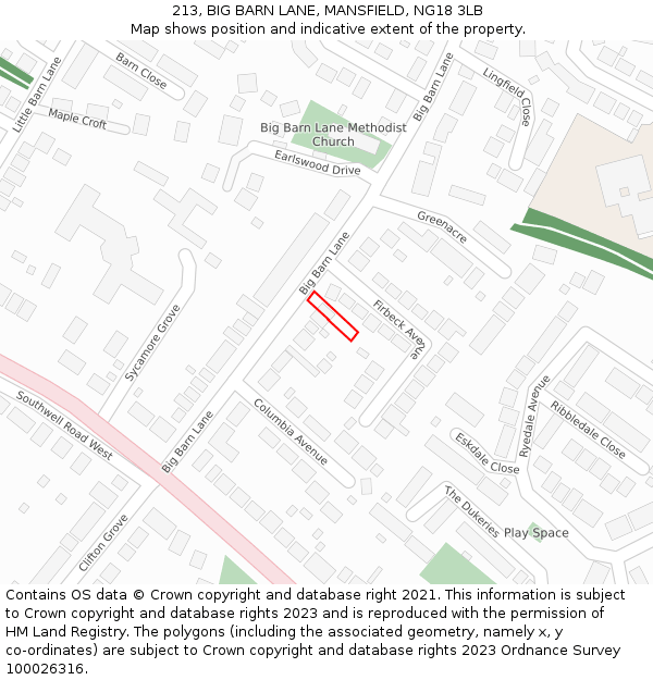 213, BIG BARN LANE, MANSFIELD, NG18 3LB: Location map and indicative extent of plot