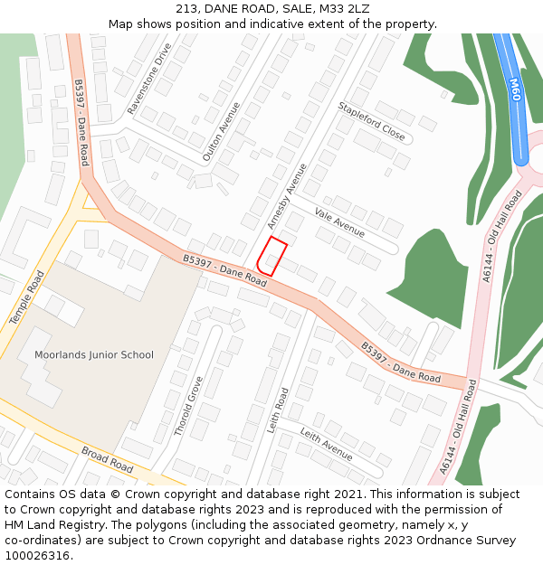 213, DANE ROAD, SALE, M33 2LZ: Location map and indicative extent of plot