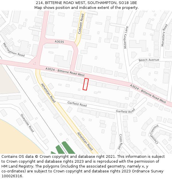214, BITTERNE ROAD WEST, SOUTHAMPTON, SO18 1BE: Location map and indicative extent of plot