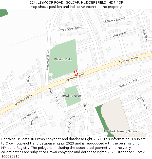 214, LEYMOOR ROAD, GOLCAR, HUDDERSFIELD, HD7 4QP: Location map and indicative extent of plot