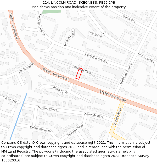 214, LINCOLN ROAD, SKEGNESS, PE25 2PB: Location map and indicative extent of plot