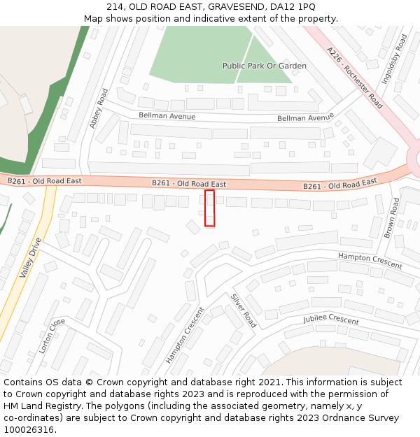 214, OLD ROAD EAST, GRAVESEND, DA12 1PQ: Location map and indicative extent of plot