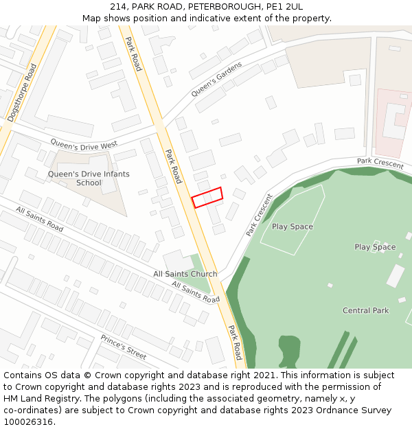 214, PARK ROAD, PETERBOROUGH, PE1 2UL: Location map and indicative extent of plot